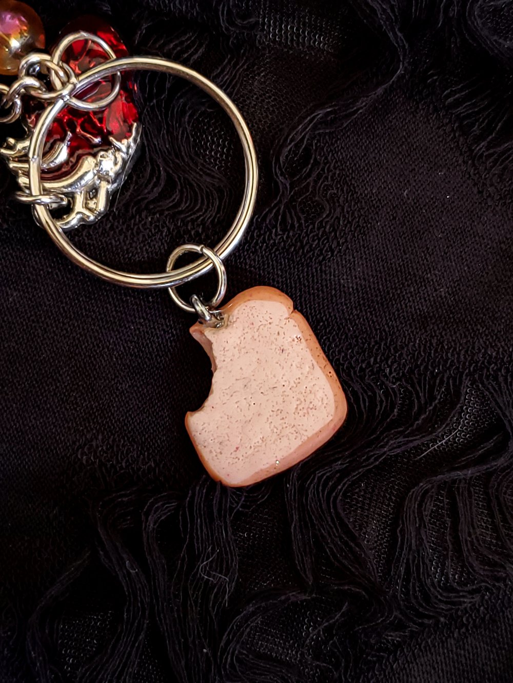 Image of LAST ONE! Handmade Pochita Keychain w/ bread and heart charms