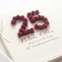 Image 3 of Handmade 25th Wedding Anniversary Card. Personalised Silver Anniversary Gift. 