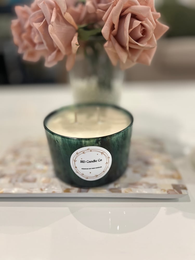 Image of Stunning Feature Piece for your home - Jade Green Double wick candle bowl 70 hour burn time.