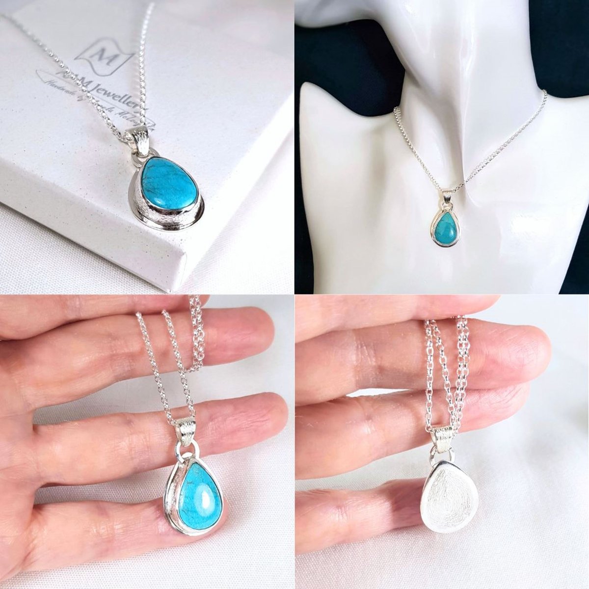 Image of Turquoise Pendant Necklace, Handmade Sterling Silver Necklace with Teardrop Turquoise Gemstone