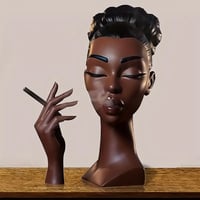 Image 2 of  Black Lady eyes closed smoking a cigarette backflow Incense Burner