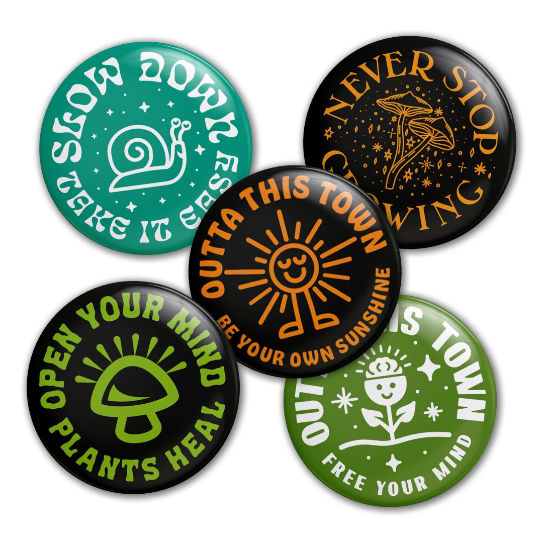 Image of Nature Inspired 25mm Button Badges (Pack of 5)