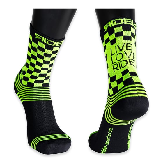 Image of CHECKERBOARD NEON YELLOW BIKE SOCKS