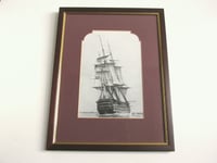 Image 1 of Vintage Galleon Ship Print of a Drawing, B&W Maritime Art, Framed Size 14 1/8 x 11 ins (frame wear) 