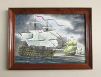 Image 1 of Vintage Watercolour Painting, Galleon Battleships at Sea, Framed Size 15 1/2 x 11 5/8 ins, unsigned 