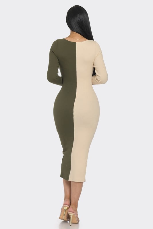 Image of 3PACK HALF N HALF LACE UP DRESS-OLIVE/CREAM