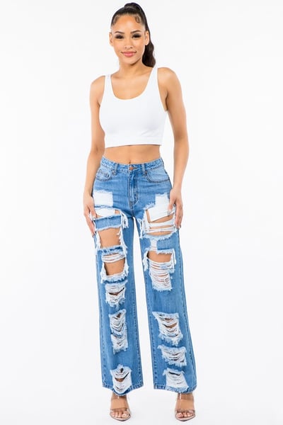 Image of 7PACK HIGH WAIST CUT OUT WIDE JEANS