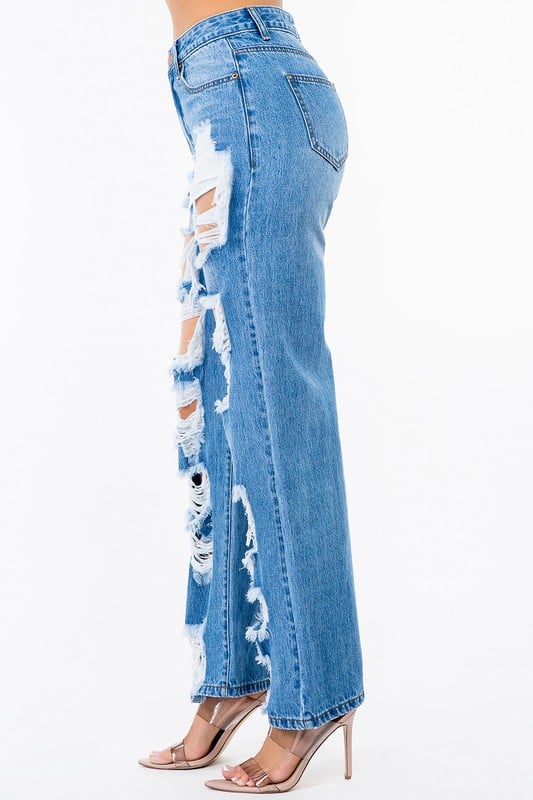 Image of 7PACK HIGH WAIST CUT OUT WIDE JEANS