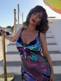 Image 4 of Purple and Green Sequin Butterfly Chainmail Dress