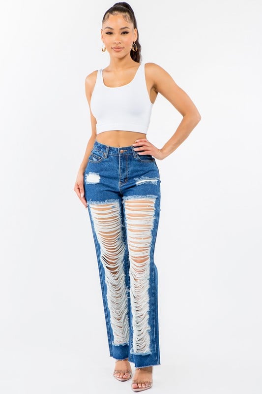 Image of 7PACK HIGH WAIST WIDE LEG DISTRESSED JEANS