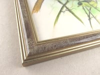 Image 9 of Vintage Fabric Painting of Birds on Tree Branches in Frame Sized 11 1/4 x 9 1/4 inches, Unsigned 