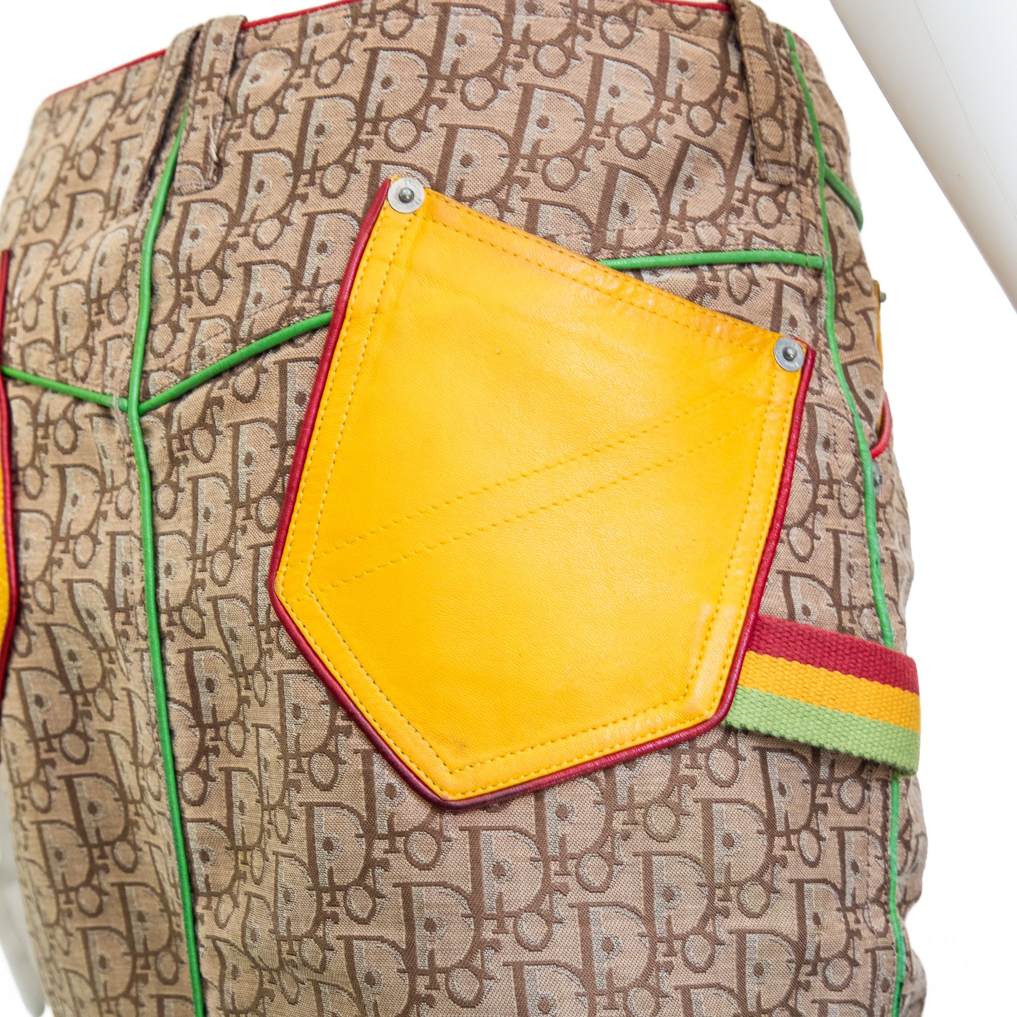 Image of Christian Dior 2004 Rasta Monogram Knee Length Skirt 