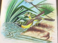 Image 4 of  Vintage Painting on Fabric, Birds by a River, in Frame Sized 11 3/10 x 9 1/4 inches, Unsigned 