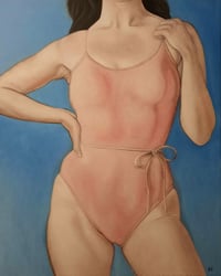 "Pink Bathing Suit," oil painting - Andrew Ek