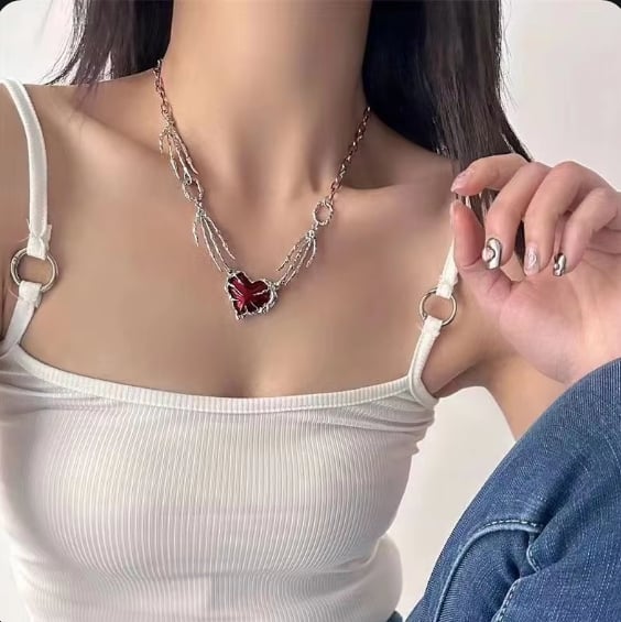 Image of 💖Gothic Ghost Claw Red Heart Necklace💖