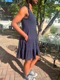 Image 2 of Navy Corduroy Sleeveless Henley Mini Ruffle Casual Dress 