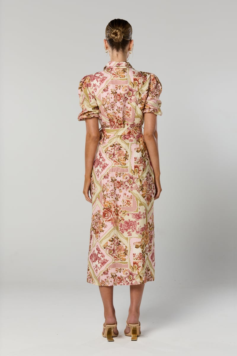 knee length dresses for ladies Rosé Evening Floral Mesh Midi Dress main image 0