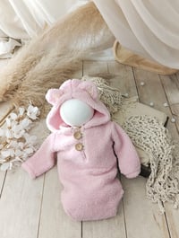 Image 1 of Photo prop | Sitter hoodie for photoshoot | Fluffy | Bear ears | age 9-12 months | baby pink
