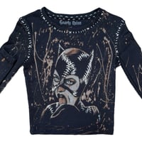 Image 2 of “CATWOMAN” Custom Bleach Painted Long Sleeve Baby Tee XSMALL