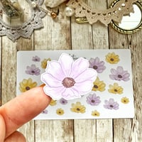 Image 1 of Lilac/Mustard Flower Sticker Sheet | Transparent & White Vinyl Sticker Paper