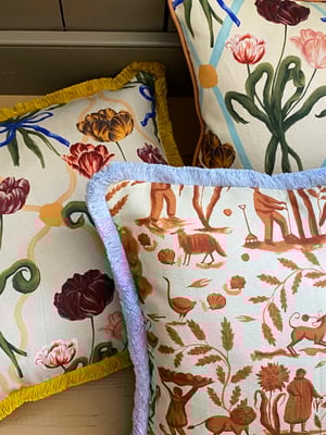 Image of Diamond Tulip Cushion cover - with mustard fringe