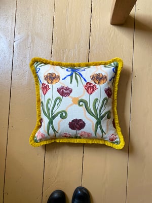 Image of Diamond Tulip Cushion cover - with mustard fringe