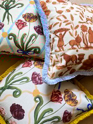Image of Diamond Tulip Cushion cover - with mustard fringe