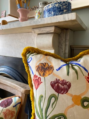 Image of Diamond Tulip Cushion cover - with mustard fringe
