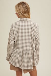 Image 4 of PLAID PEPLUM BUTTON UP SHIRT - LATE OCTOBER