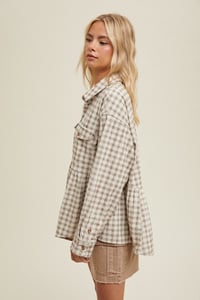 Image 1 of PLAID PEPLUM BUTTON UP SHIRT - LATE OCTOBER