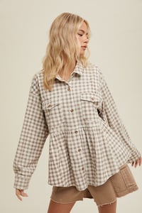 Image 2 of PLAID PEPLUM BUTTON UP SHIRT - LATE OCTOBER