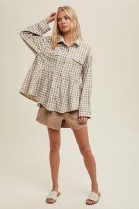 Image 3 of PLAID PEPLUM BUTTON UP SHIRT - LATE OCTOBER