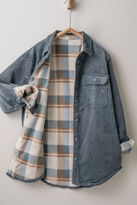 Image 1 of Plaid Lined Corduroy Flannel with Inner Pockets Shacket 