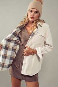 Image 7 of Plaid Lined Corduroy Flannel with Inner Pockets Shacket 