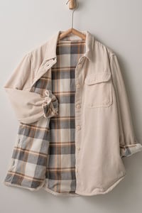 Image 3 of Plaid Lined Corduroy Flannel with Inner Pockets Shacket 