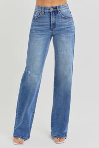 Image 4 of TUMMY CONTROL ELSASTIC BAND HIGH RISE WIDE JEANS -MID SEPT