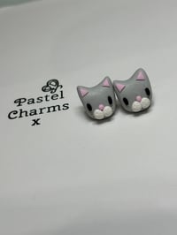 Image 1 of Cute grey kitty stud earrings 