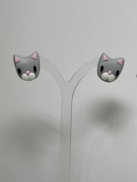 Image 2 of Cute grey kitty stud earrings 