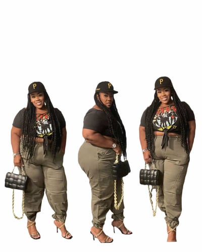 Image of  3PACK PLUS SIZE HIGH WAIST PARACHUTE JOGGER PANTS-OLIVE