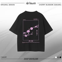 Image 1 of Pink - Cherry Blossom (Sakura) Drop Shoulder Seamless T-Shirt - Black