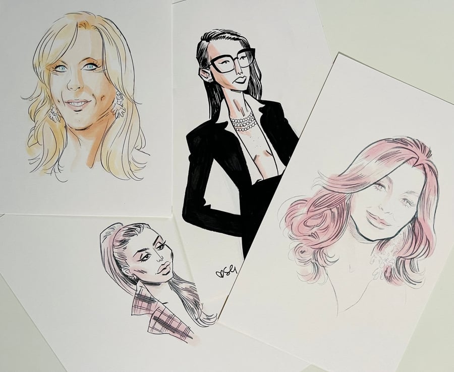 Image of Real Housewives hand inked drawings 