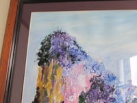 Image 3 of Vintage Acrylic Painting 'Mystic Mountain' by Shirley C., Abstract Impressionist Floral Art, Framed 