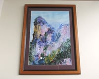 Image 1 of Vintage Acrylic Painting 'Mystic Mountain' by Shirley C., Abstract Impressionist Floral Art, Framed 