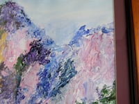 Image 5 of Vintage Acrylic Painting 'Mystic Mountain' by Shirley C., Abstract Impressionist Floral Art, Framed 