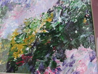 Image 7 of Vintage Acrylic Painting 'Mystic Mountain' by Shirley C., Abstract Impressionist Floral Art, Framed 