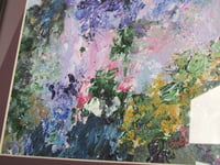 Image 6 of Vintage Acrylic Painting 'Mystic Mountain' by Shirley C., Abstract Impressionist Floral Art, Framed 