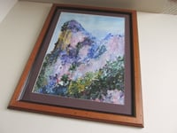 Image 2 of Vintage Acrylic Painting 'Mystic Mountain' by Shirley C., Abstract Impressionist Floral Art, Framed 