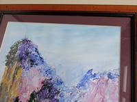 Image 4 of Vintage Acrylic Painting 'Mystic Mountain' by Shirley C., Abstract Impressionist Floral Art, Framed 