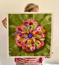 Image 2 of Flower Power On Green Art Print