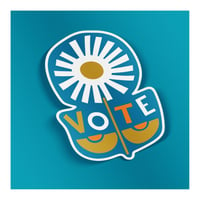 Image 2 of Vote Sticker Vinyl Weather Resistant Mid Mod Style Daisy Sticker